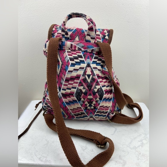 American Eagle Boho Chic Aztec-Print Mini Backpack Woven Multicolor - Picture 5 of 9